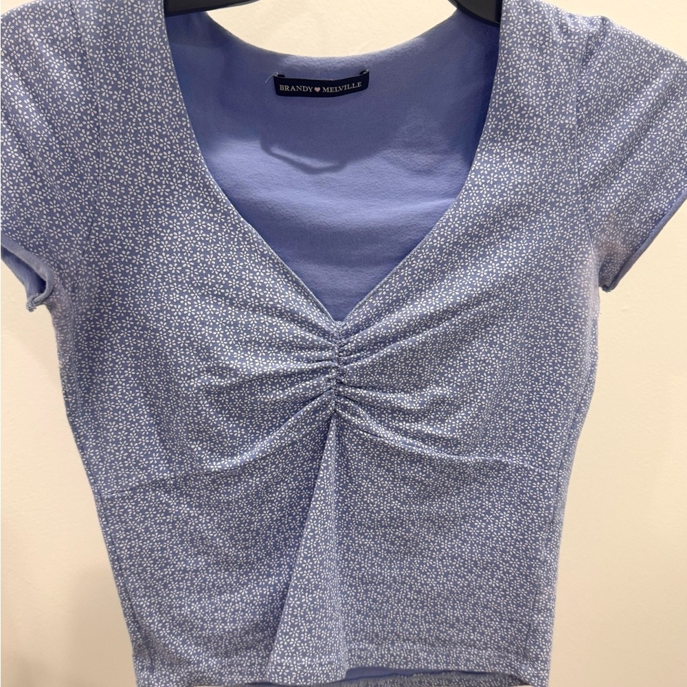 Brandy Melville Blue Ruched Fitted Blouse